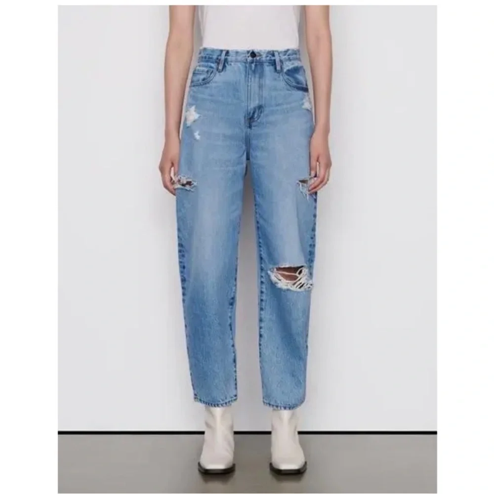 Frame Barrel High Rise Nappa Rips Distressed Cropped Jeans - Picture 4 of 15